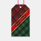 Étiquettes-cadeau Noël Plaid et ruban vert et rouge (Devant)