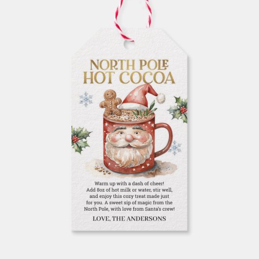 Étiquettes-cadeau Noël Pôle Nord Père Noël Hot Cocoa (Dos)