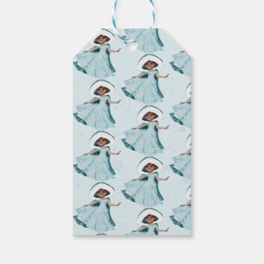 Étiquettes-cadeau Noël Princesse Cheveux foncé Snowflakes hiver (Dos)