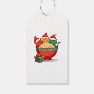 Étiquettes-cadeau Noël Ramen Chat Père Noël Anime Meow Kitty Meow Ca