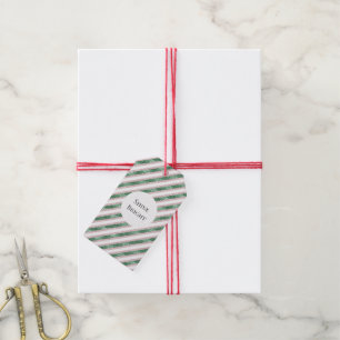 Étiquettes-cadeau Noël Rayures Paillettes Vert Rose Fardé