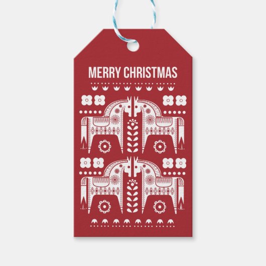 Étiquettes-cadeau Noël Red Reindeer Forêt scandinave nordique (Devant)