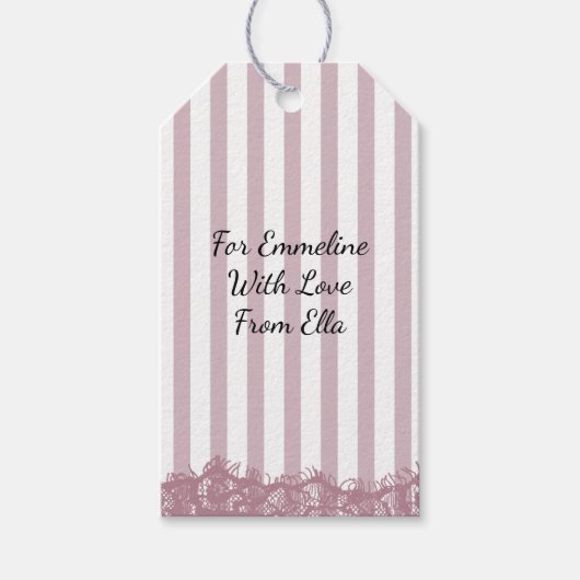 Étiquettes-cadeau Noël Rose et Dentelle (Devant)