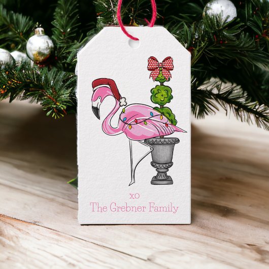 Étiquettes-cadeau Noël rose Flamant rose Père Noël personnalisé