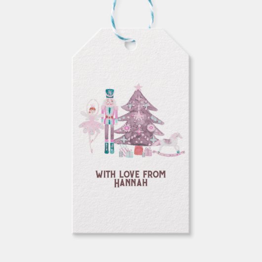 Étiquettes-cadeau Noël rose Nutcracker (Devant)
