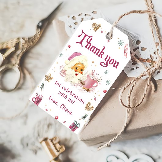 Étiquettes-cadeau Noël rose Père Noël Cookie fête d'anniversaire