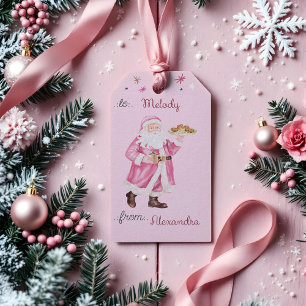 Étiquettes-cadeau Noël Rose Retro Vintage Père Noël Cookies De De