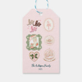 Étiquettes-cadeau Noël Rose Vert Rétro (Dos)