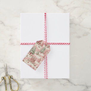 Étiquettes-cadeau Noël rose vintage