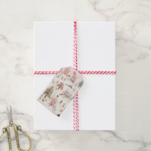Étiquettes-cadeau Noël rose vintage