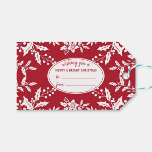 Étiquettes-cadeau Noël Rouge, White Holly, Festif