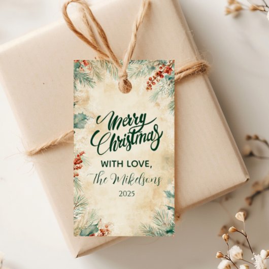 Étiquettes-cadeau Noël rustique Holly et Pine