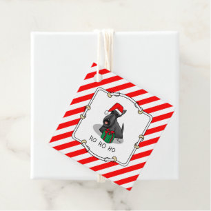 Étiquettes Cadeau Noël Santa Hat Scottish Terrier (noir) mignonne