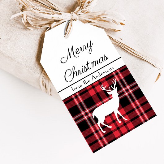 Étiquettes-cadeau Noël Scottish Red Tartan Plaid Motif Stade