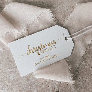 Étiquettes-cadeau Noël simple de calligraphie d'or