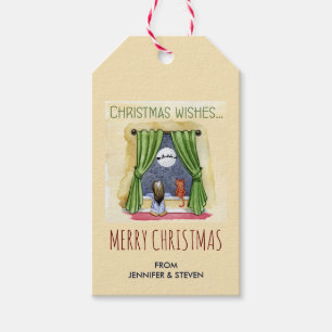 Étiquettes-cadeau Noël souhaite Noël d'enfant et de chat de Kitty