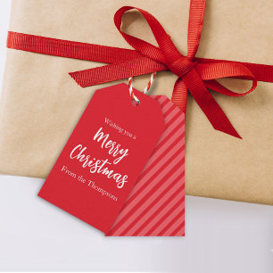 Étiquettes-cadeau Noël Vacances Simple Rouge rayé Minimaliste