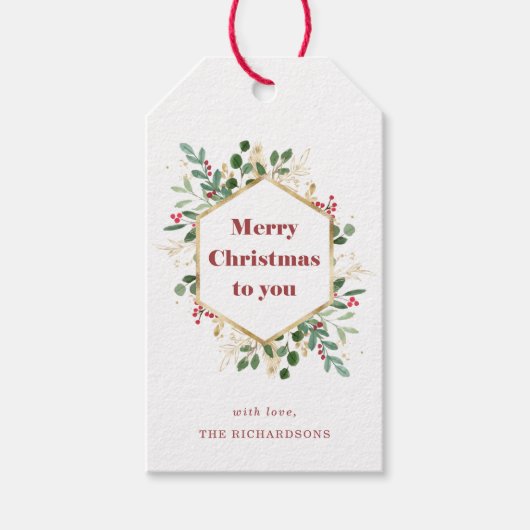 Étiquettes-cadeau Noël Vacances vertes dorées (Devant)