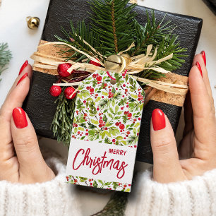 Étiquettes-cadeau Noël Vert Berries Fête Favoriser