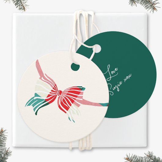 Étiquettes Cadeau Noël Vert & Rouge Plaid Lié Avec Bow Holiday