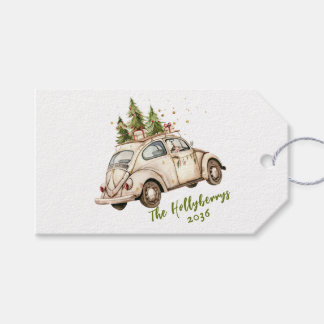 Étiquettes-cadeau Noël Vintage Cosy Personnalisé Famille Voiture