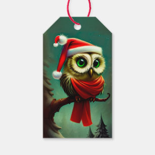 Étiquettes-cadeau Noël vintage Cute Père Noël Owl
