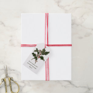 Étiquettes-cadeau Noël vintage, plante de houx verte avec des baies