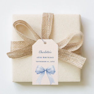 Étiquettes-cadeau Nœud bleu clair d'anniversaire ivoire fait main DI