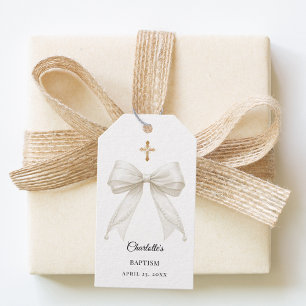 Étiquettes-cadeau Nœud en perles d'ivoire Baptême DIY