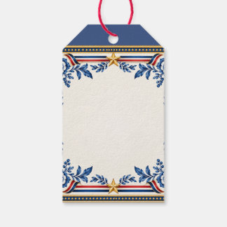 Étiquettes-cadeau Nœud floral élégant patriotique rouge, blanc et bl