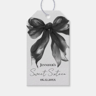 Étiquettes-cadeau Nœud noir Coquette Script Douce Fête 16 Grise