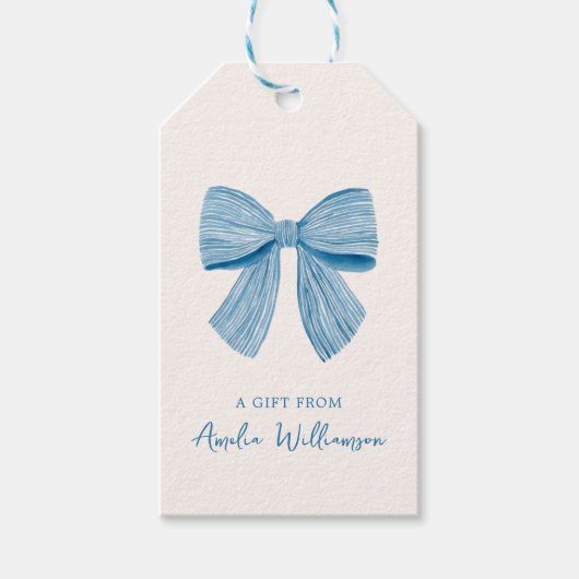 Étiquettes-cadeau Nœud Papillon Bleu Cadeau Personnalisé Classique (Devant)