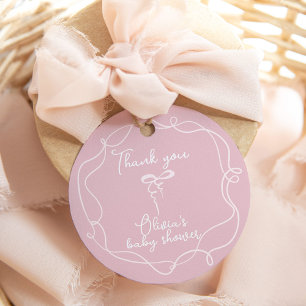 Étiquettes Cadeau Nœud rose cadre ondulé élégante fille douche merci