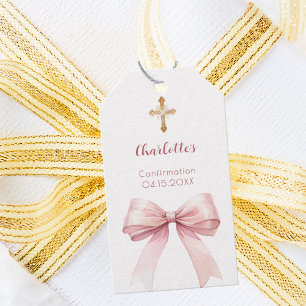 Étiquettes-cadeau Nœud rose pâle de confirmation croix fille DIY