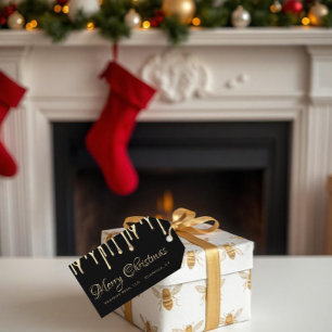 Étiquettes-cadeau Noir apiaire de Noël tag or goutte de miel