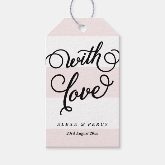 Étiquettes-cadeau Noir Avec Amour Script Whimsical Pink Stripes (Devant)