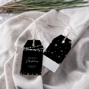 Étiquettes-cadeau Noir & Blanc Lumières & Neige Joyeux Noël Cadeau
