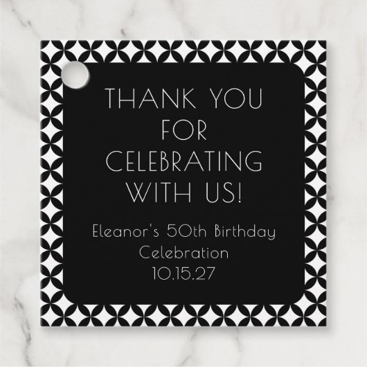 Étiquettes Cadeau Noir Blanc Mid Century 50e anniversaire Merci (Devant)