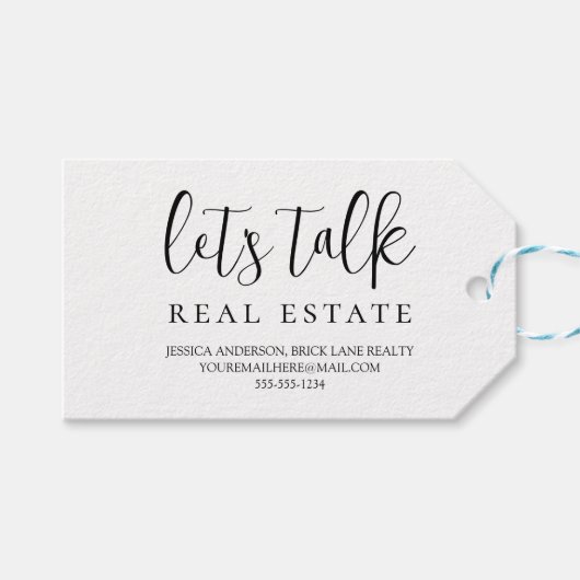 Étiquettes-cadeau Noir Blanc Parlons Immobilier Coordonnées (Devant (Horizontal))