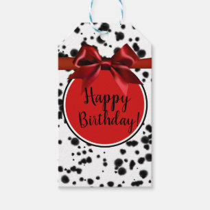 Étiquettes-cadeau Noir Blanc Rouge Dalmatien Spots Anniversaire