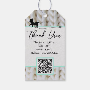 Étiquettes-cadeau Noir Cat Yarn Fibre Business Code QR Merci