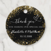 Étiquettes Cadeau Noir coeur d'or mariage merci (Devant)