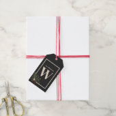 Étiquettes-cadeau Noir de Noël rustique et crème Monogram Pine (Avec de la ficelle)