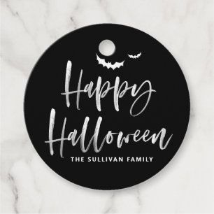 Étiquettes Cadeau Noir et blanc Happy Halloween Brush Calligraphie