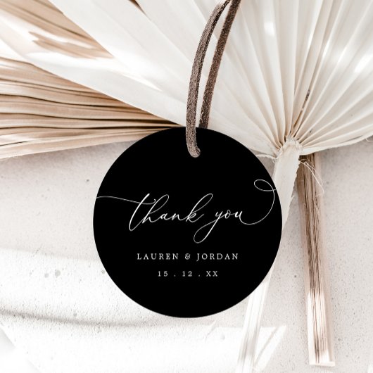 Étiquettes Cadeau Noir et blanc Moderne Merci de mariage élégant