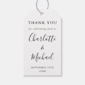 Étiquettes-cadeau Noir Et Blanc Script Mariage Favoriser Merci (Devant)