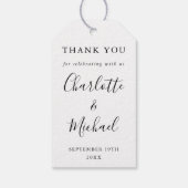 Étiquettes-cadeau Noir Et Blanc Script Mariage Favoriser Merci (Dos)