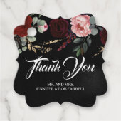 Étiquettes Cadeau Noir et Bourgogne Rouge Floral Mariage moderne (Devant)