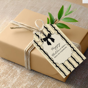 Étiquettes-cadeau Noir et jaune Élégantes rayures à nœud Chic sur me