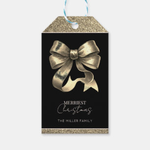 Étiquettes-cadeau Noir et or brillant Bow Noël